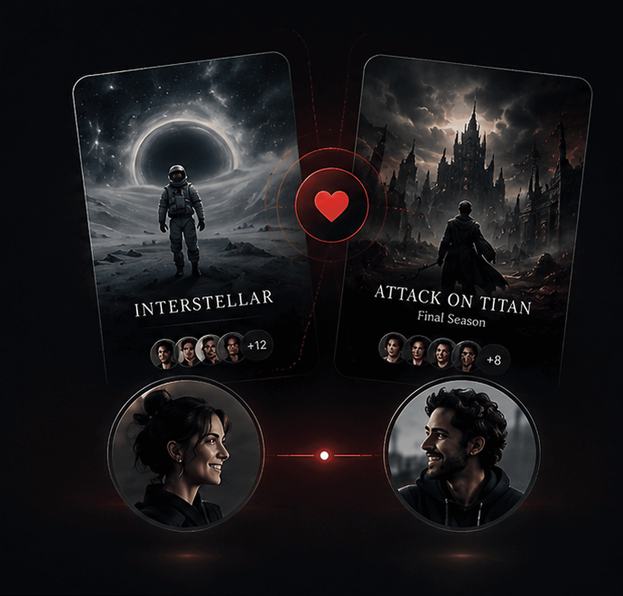 CircleShows taste matching โ two users connected through shared movie picks